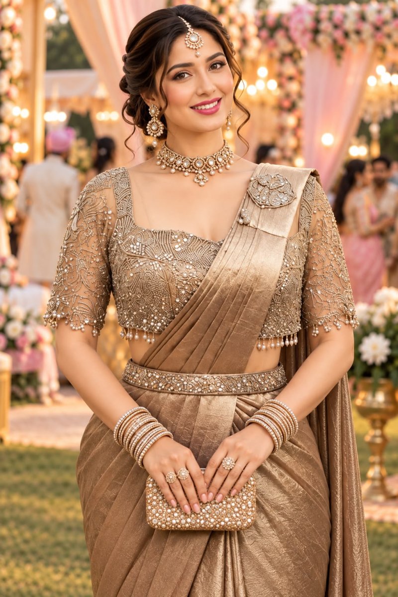 NAYSA By Mrudangi Satin Crush Designer Readymade Saree 
